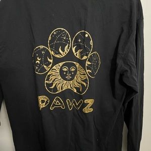 PAWZ black long sleeve tee with gold celestial print